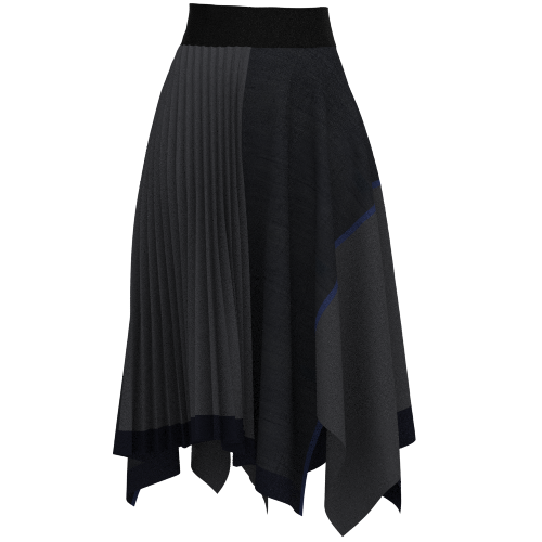 KIMONO knit asymmetric pleated skirt black