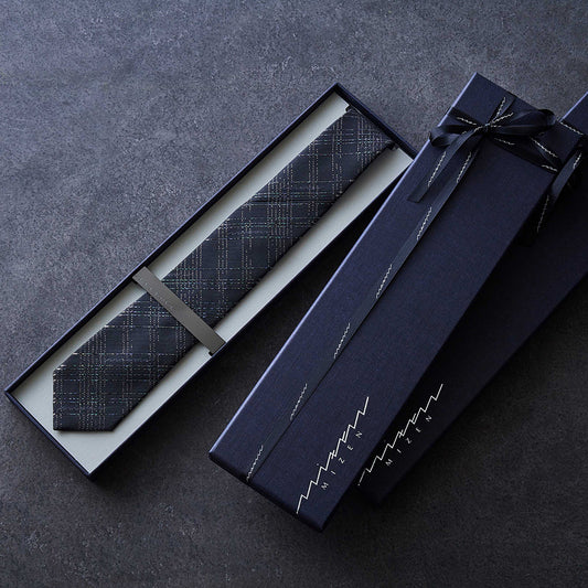 Slash tie/Men's mother-of-pearl weave check MIZEN logo black