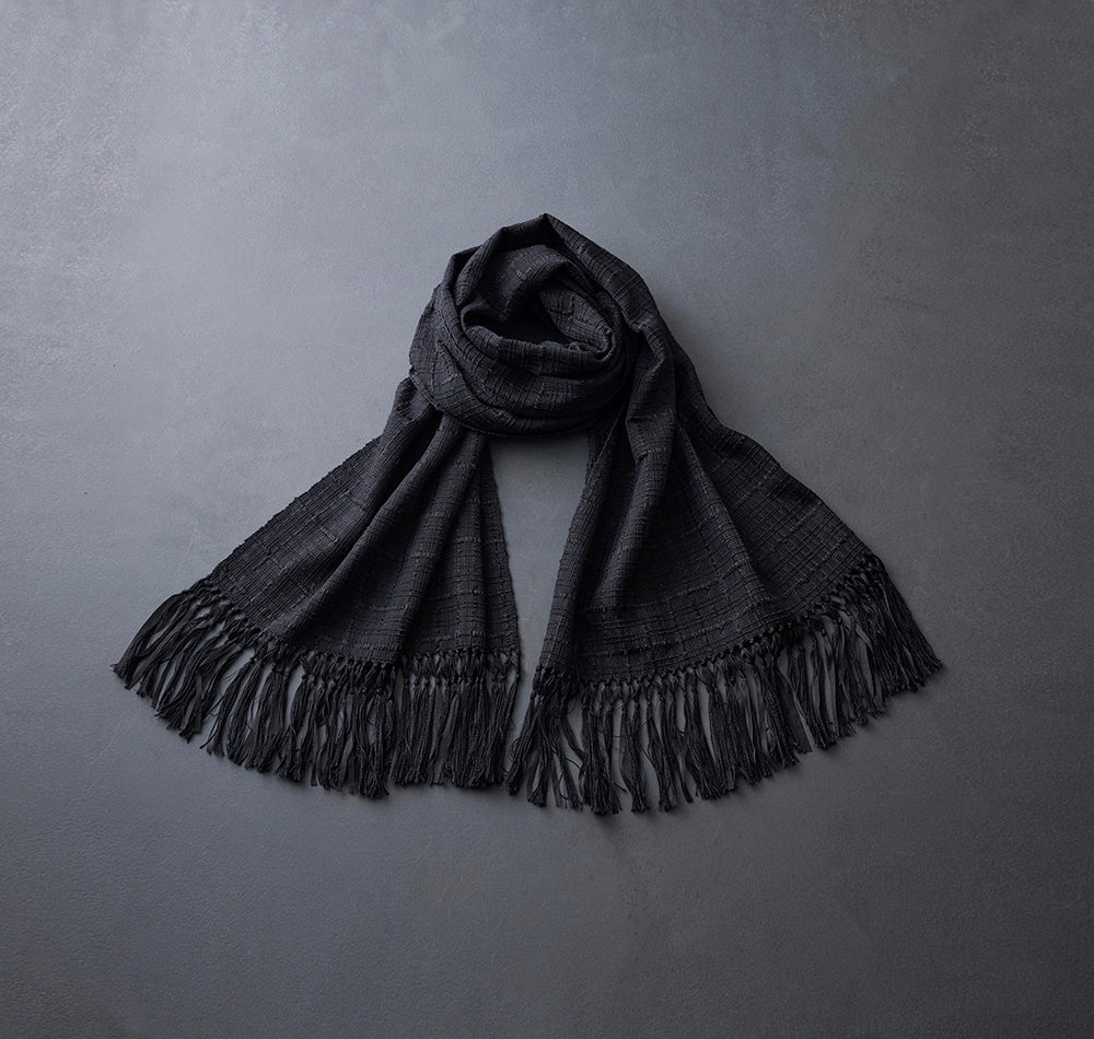 Fringe scarf, silk cord weave (black)