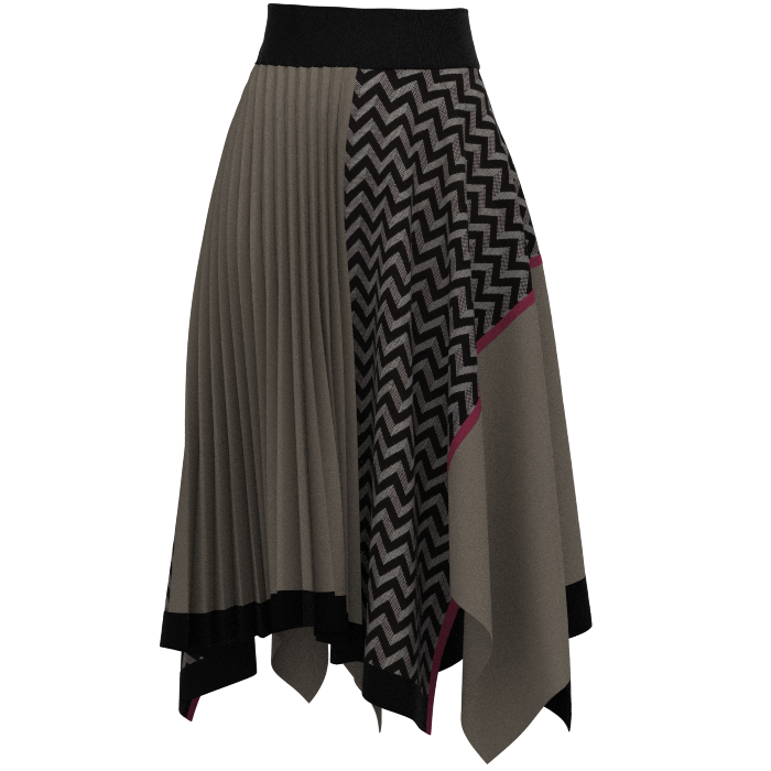 KIMONO knit asymmetric pleated skirt