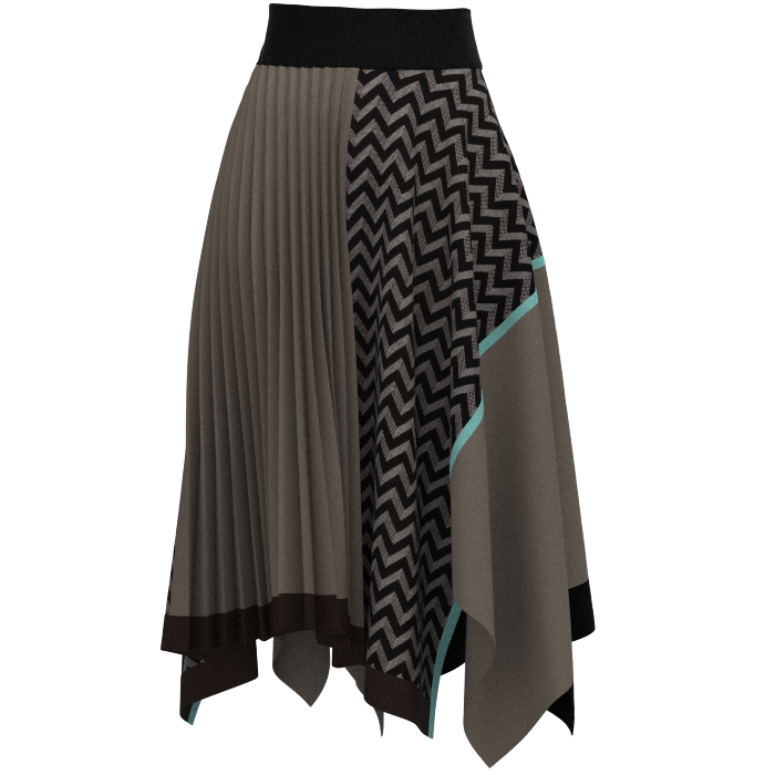 KIMONO knit asymmetric pleated skirt