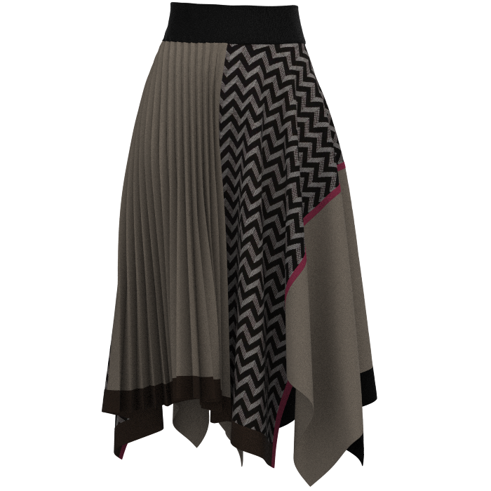 KIMONO knit asymmetric pleated skirt