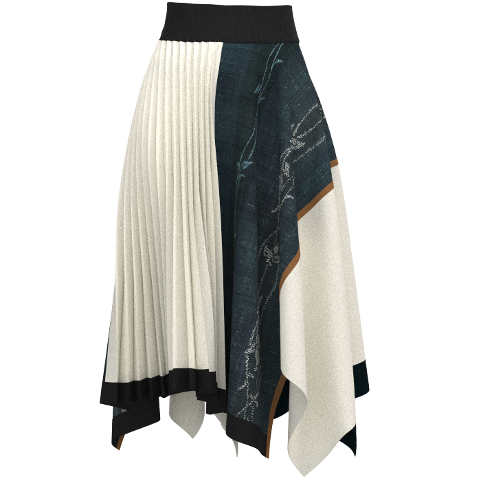 KIMONO knit asymmetric pleated skirt