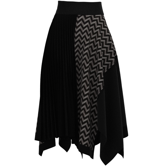 KIMONO knit asymmetric pleated skirt