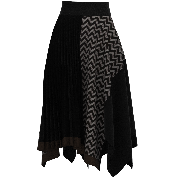 KIMONO knit asymmetric pleated skirt