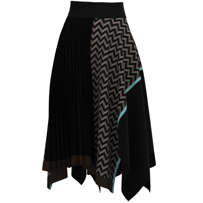 KIMONO knit asymmetric pleated skirt