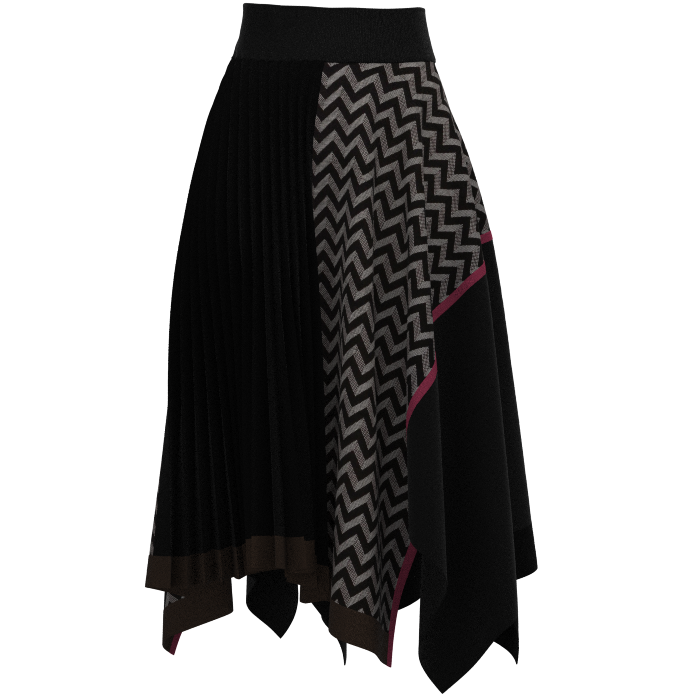 KIMONO knit asymmetric pleated skirt