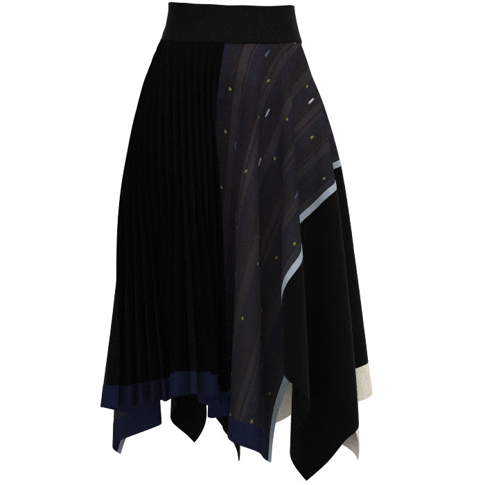 KIMONO knit asymmetric pleated skirt