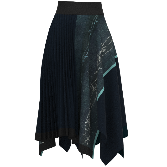 KIMONO knit asymmetric pleated skirt