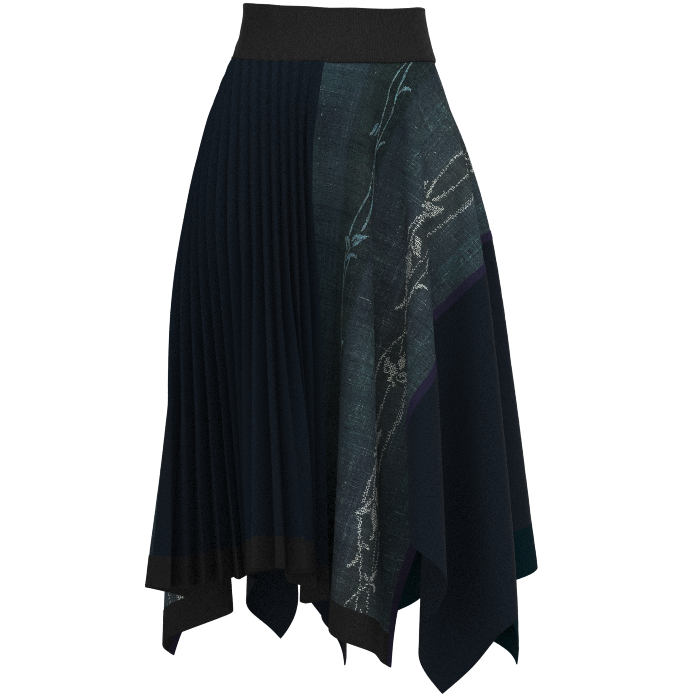 KIMONO knit asymmetric pleated skirt