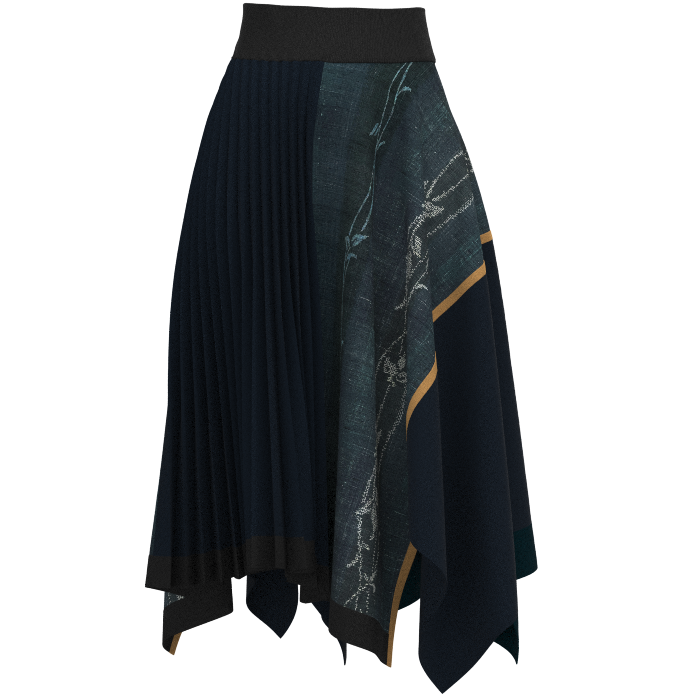 KIMONO knit asymmetric pleated skirt