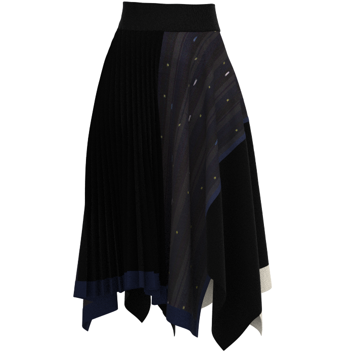 KIMONO knit asymmetric pleated skirt