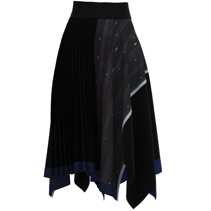 KIMONO knit asymmetric pleated skirt