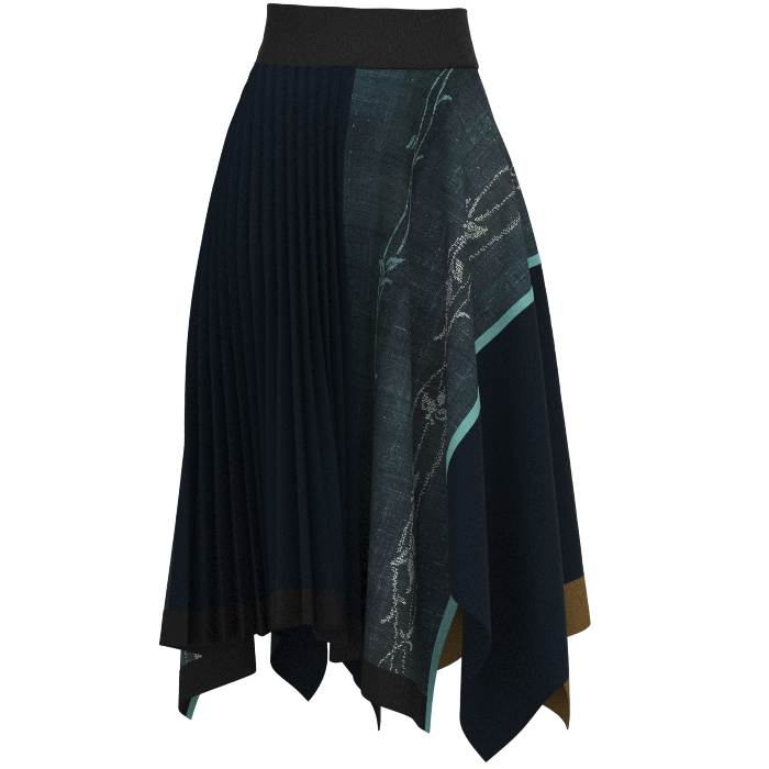 KIMONO knit asymmetric pleated skirt