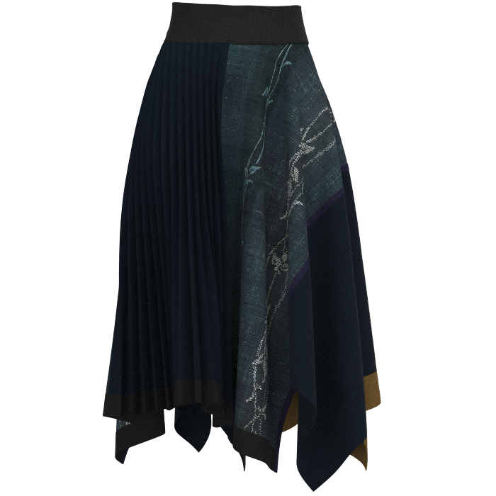 KIMONO knit asymmetric pleated skirt