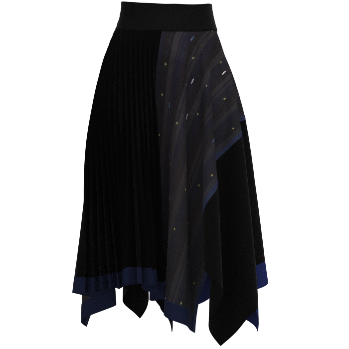 KIMONO knit asymmetric pleated skirt