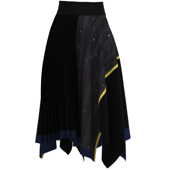 KIMONO knit asymmetric pleated skirt