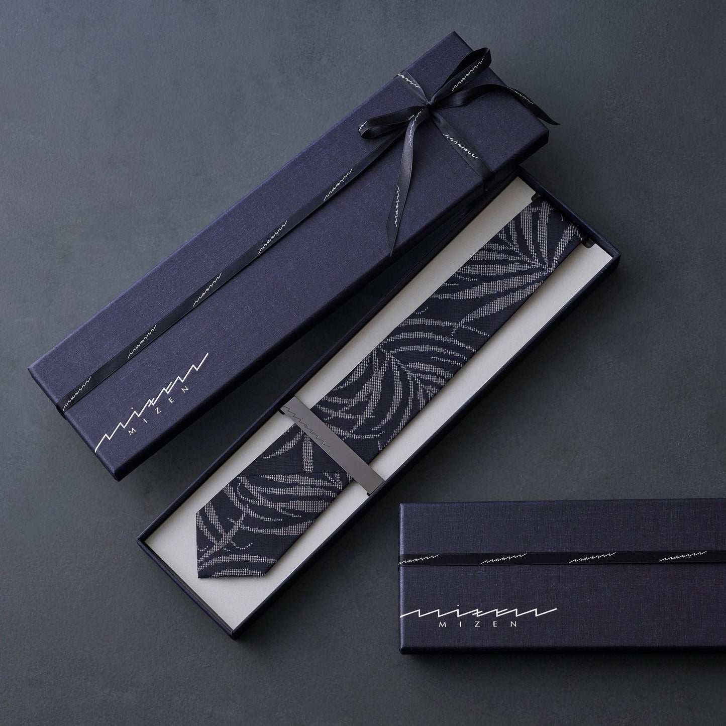 Slash tie - Authentic Oshima Tsumugi Fern Mud Blue