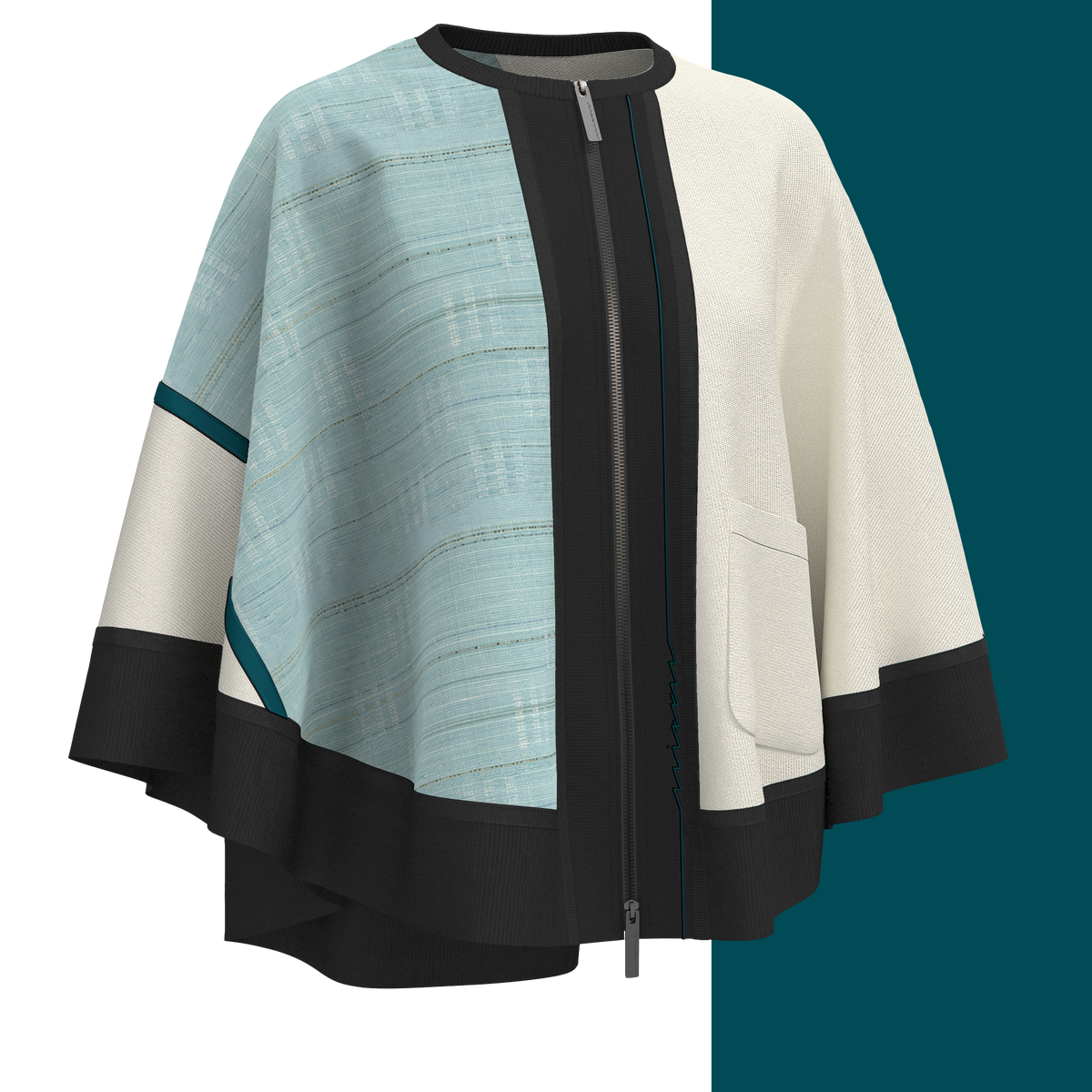 KIMONO Knit Circle Cape - Shimoi Tsumugi "Noboru" Bias Blue