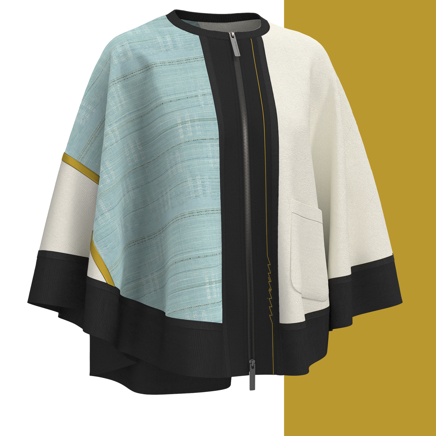 KIMONO Knit Circle Cape - Shimoi Tsumugi "Noboru" Bias Blue