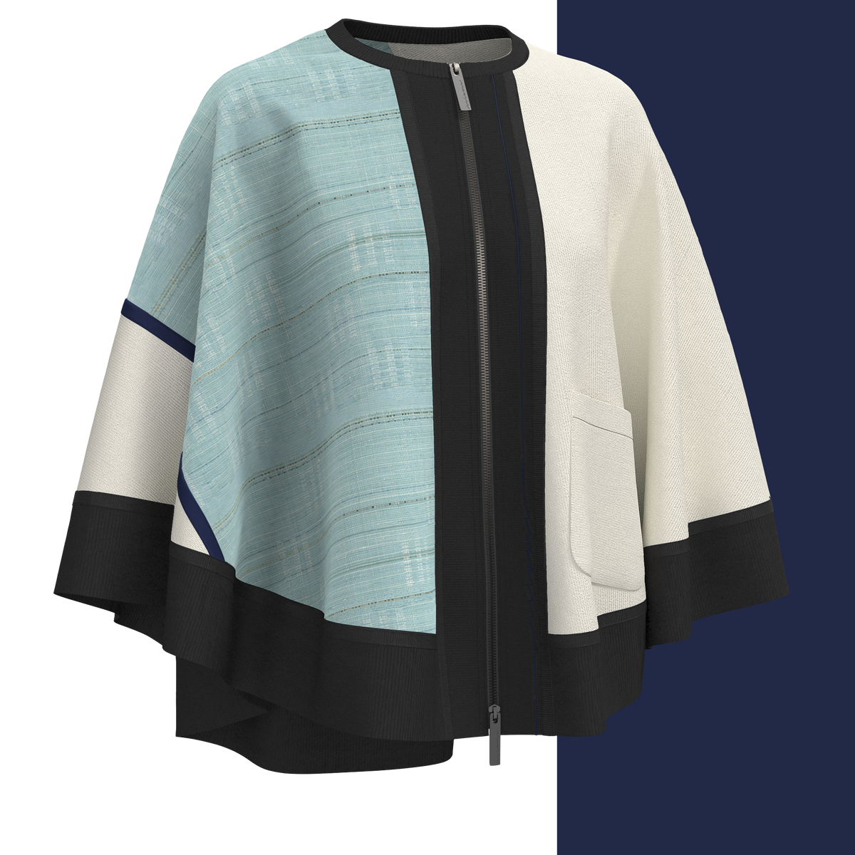 KIMONO Knit Circle Cape - Shimoi Tsumugi "Noboru" Bias Blue