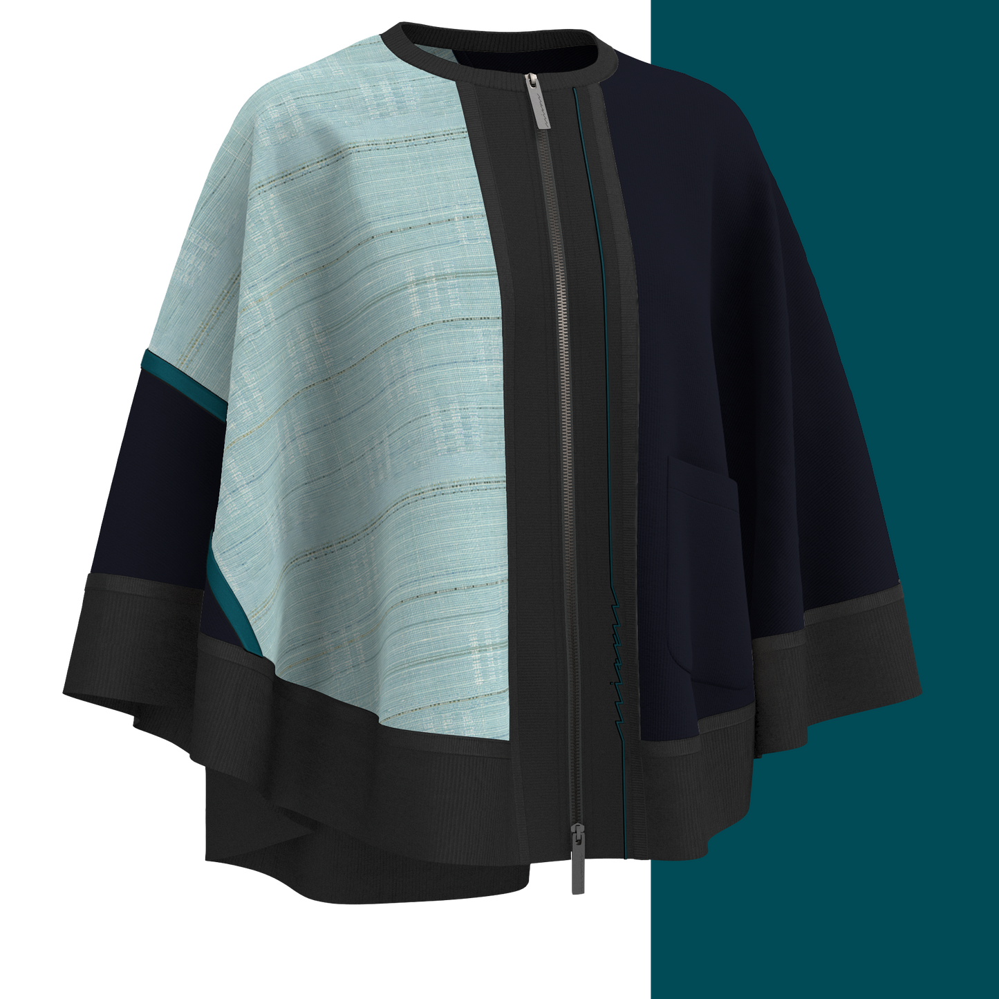 KIMONO Knit Circle Cape - Shimoi Tsumugi "Noboru" Bias Blue