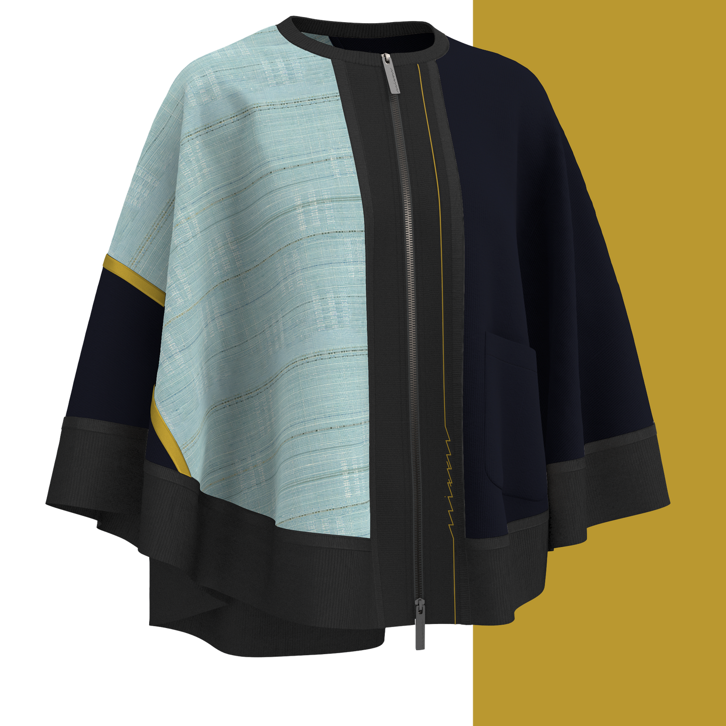 KIMONO Knit Circle Cape - Shimoi Tsumugi "Noboru" Bias Blue