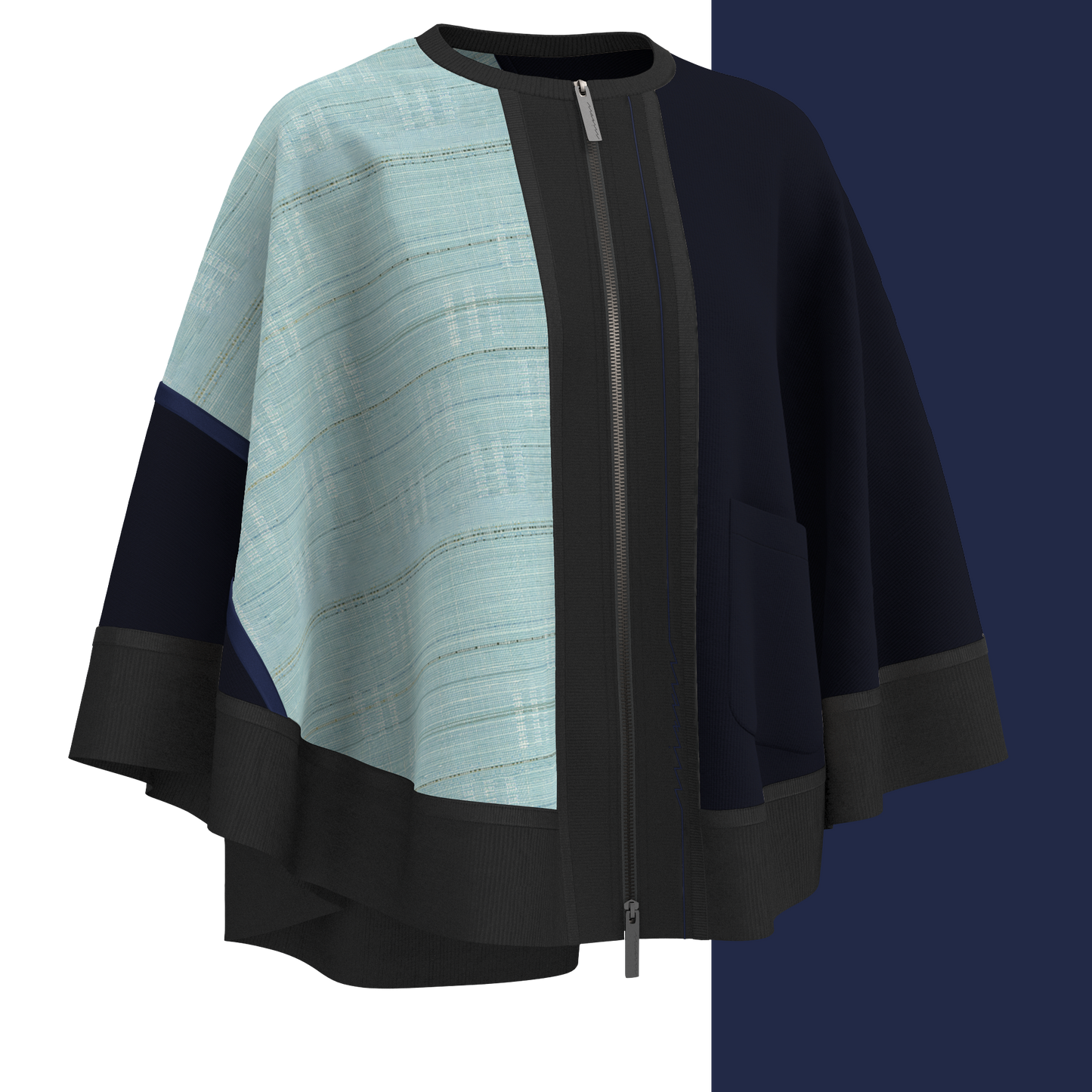 KIMONO Knit Circle Cape - Shimoi Tsumugi "Noboru" Bias Blue