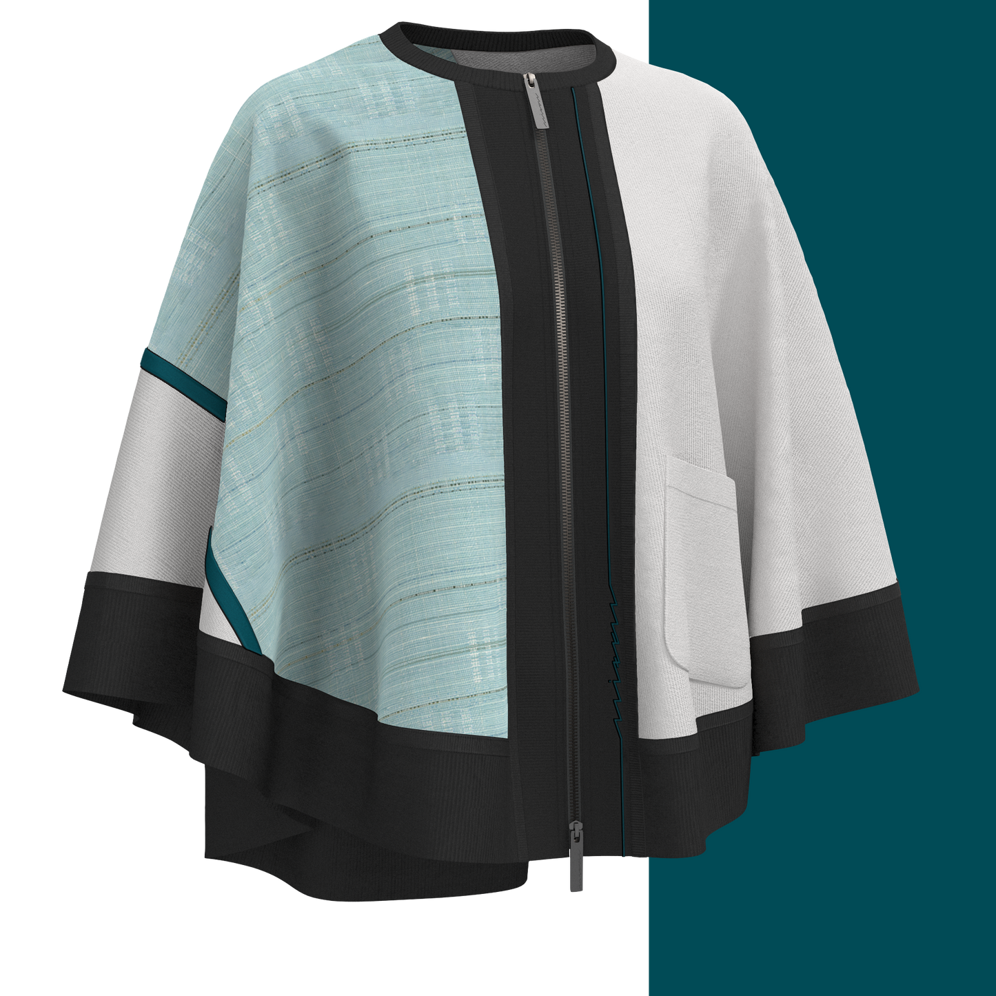KIMONO Knit Circle Cape - Shimoi Tsumugi "Noboru" Bias Blue