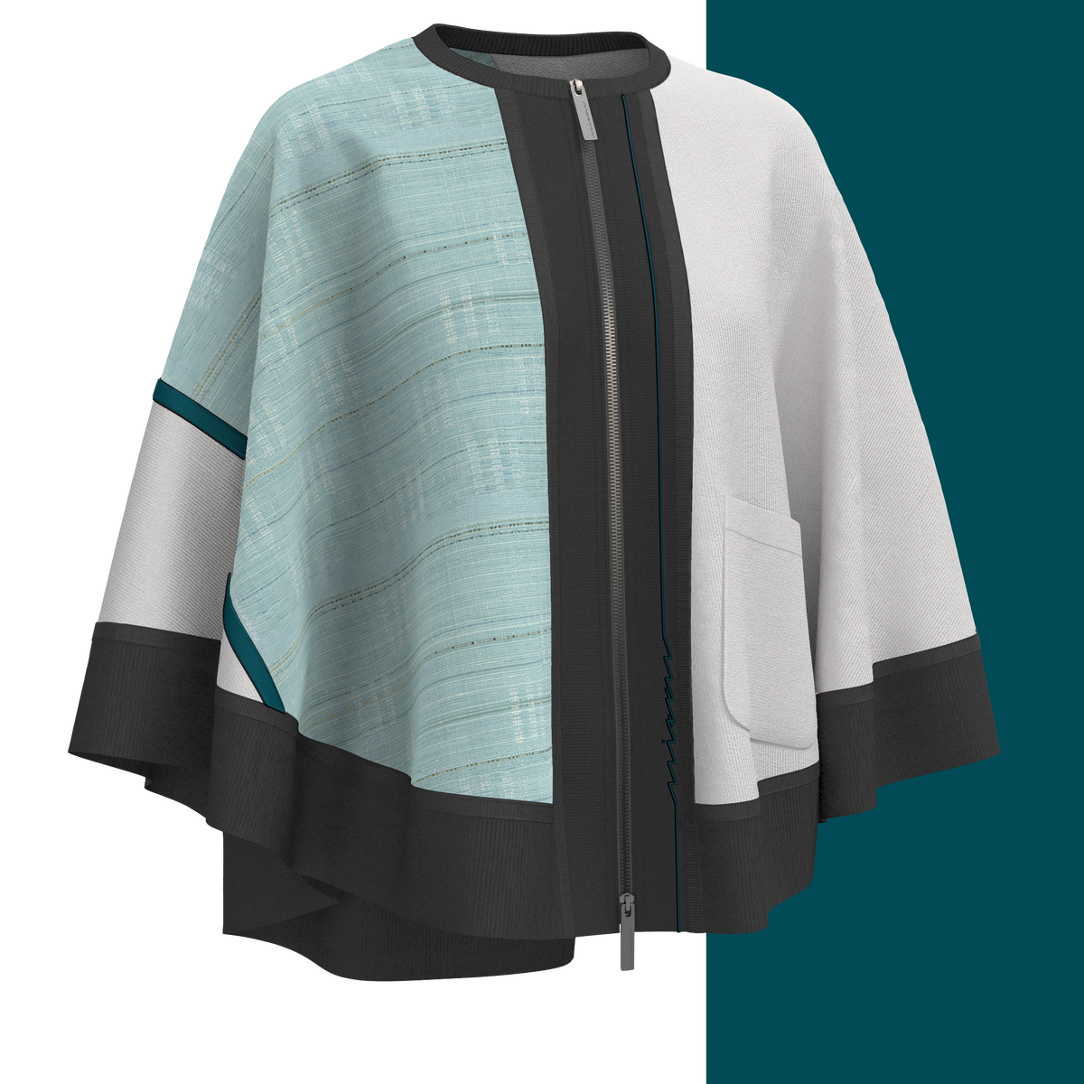 KIMONO Knit Circle Cape - Shimoi Tsumugi "Noboru" Bias Blue