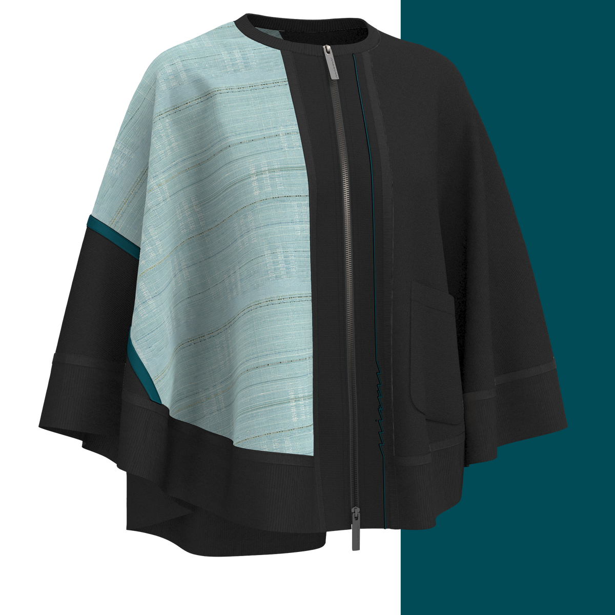 KIMONO Knit Circle Cape - Shimoi Tsumugi "Noboru" Bias Blue