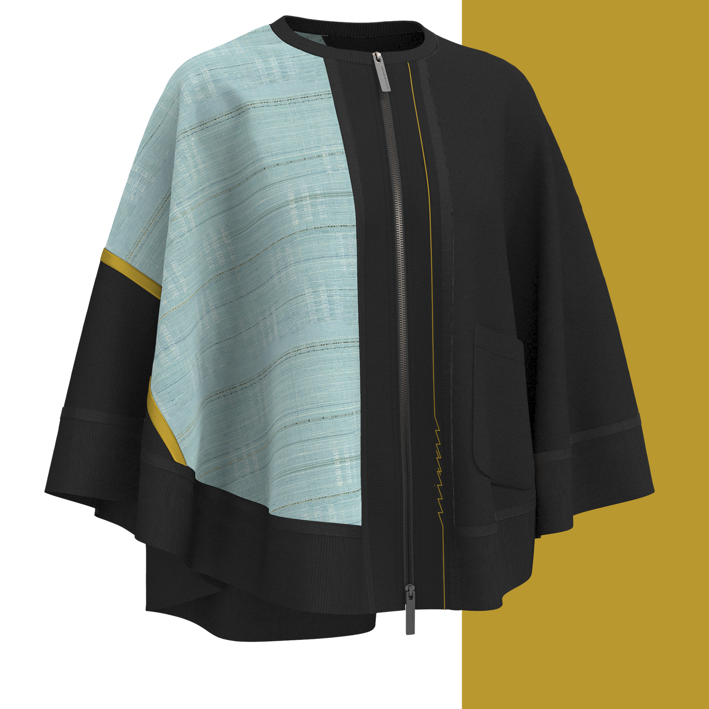 KIMONO Knit Circle Cape - Shimoi Tsumugi "Noboru" Bias Blue