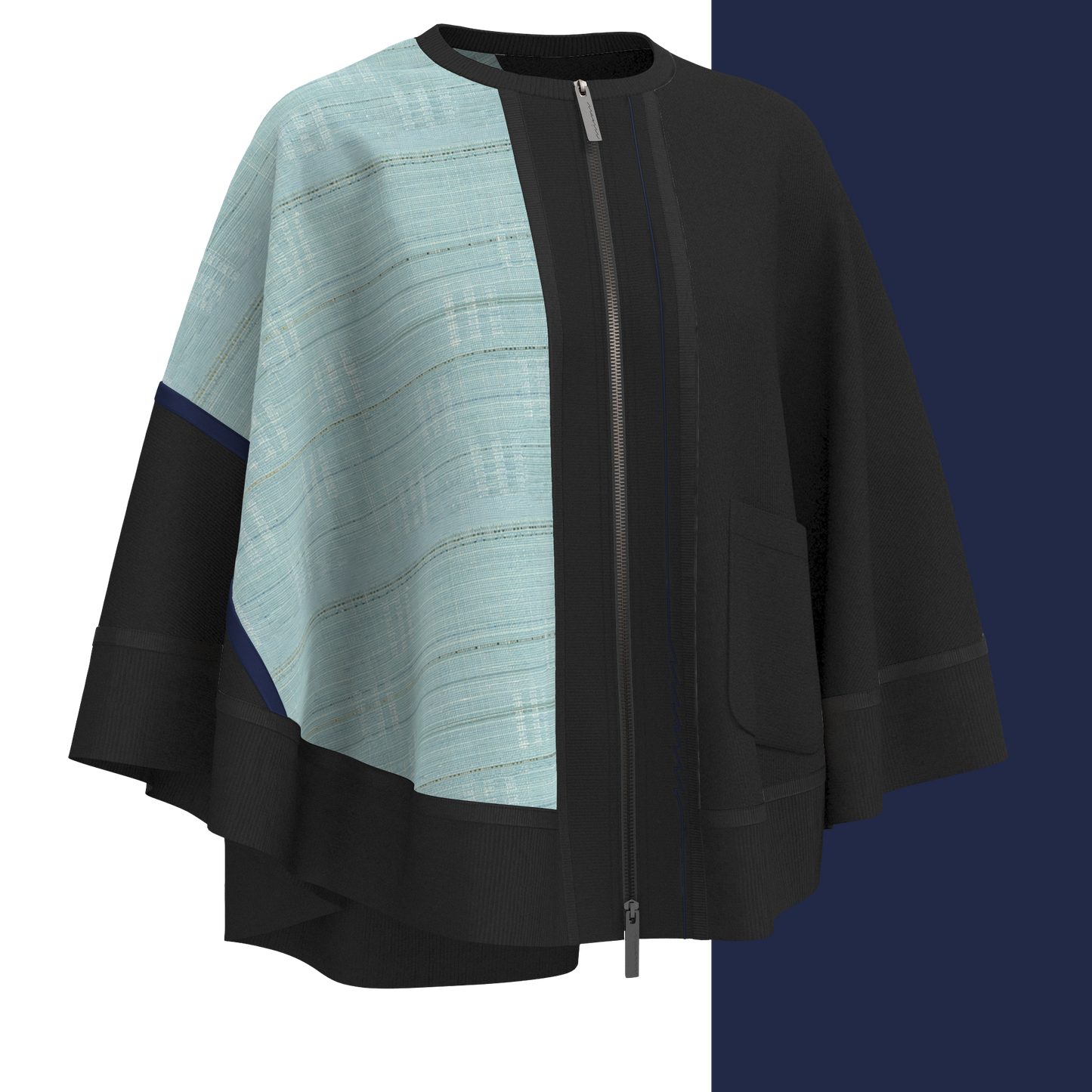 KIMONO Knit Circle Cape - Shimoi Tsumugi "Noboru" Bias Blue