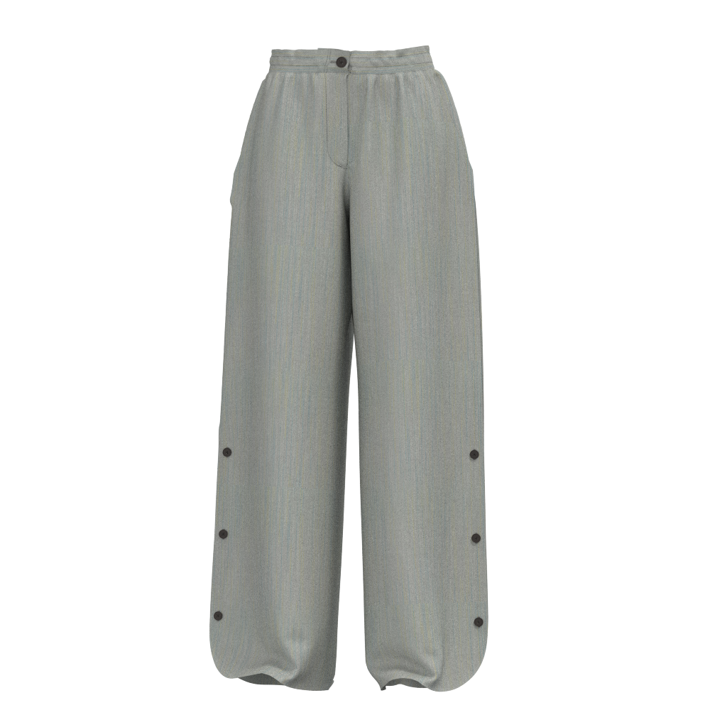Side Button Open Pants - Chudenmouori Random Vertical Kasuri Overlay Rain