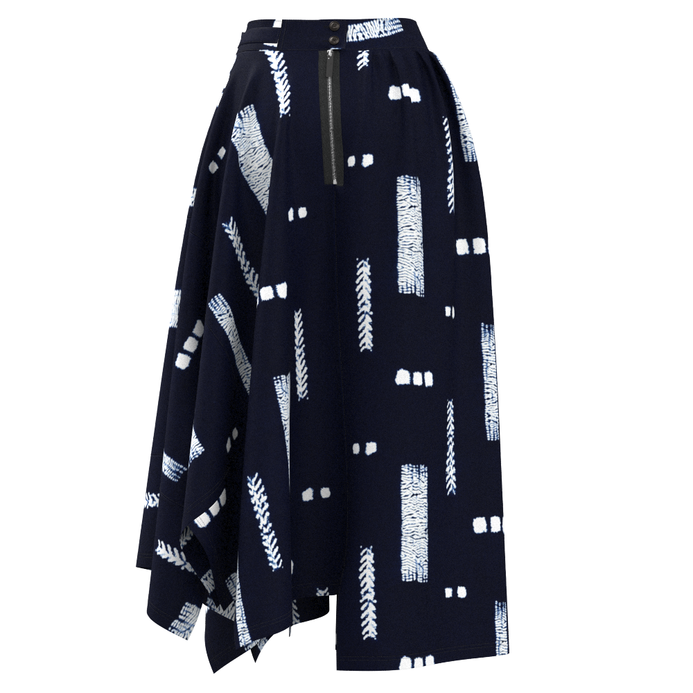Sash Asymmetric Gathered Skirt - Arimatsu Narumi Shibori "Sho"