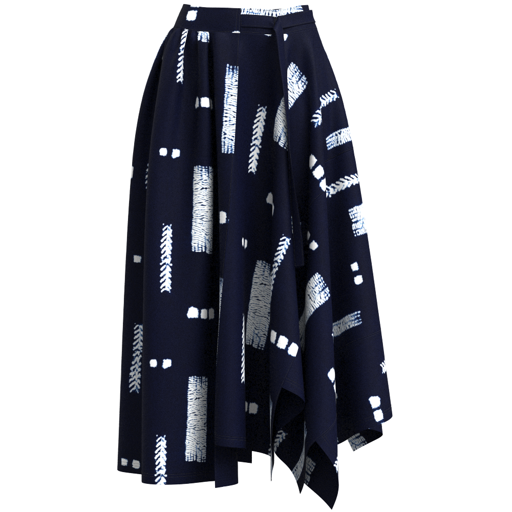Sash Asymmetric Gathered Skirt - Arimatsu Narumi Shibori "Sho"