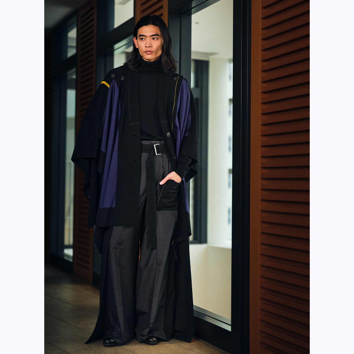 KAMUI - 牛首紬「勝」ランダムタテ絣フラシ雨