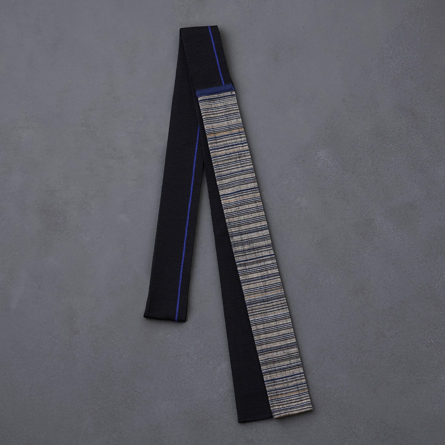 KIMONOニット タイダブル - 久留米絣 矢鱈縞(※ニット部分:ウール使用)