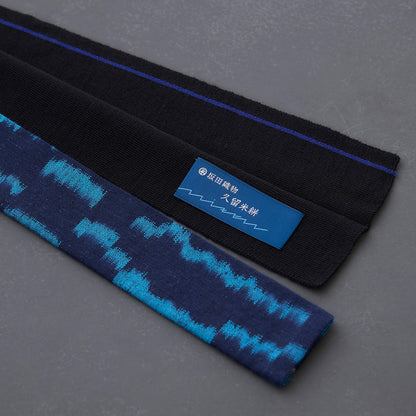 KIMONOニット タイダブル - 久留米絣 板絣(特)波ブロック(※ニット部分:ウール使用)