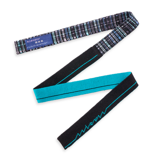 KIMONOニット　ミニタイ - 絹紐織(リボン織)　黒ミントグリーン