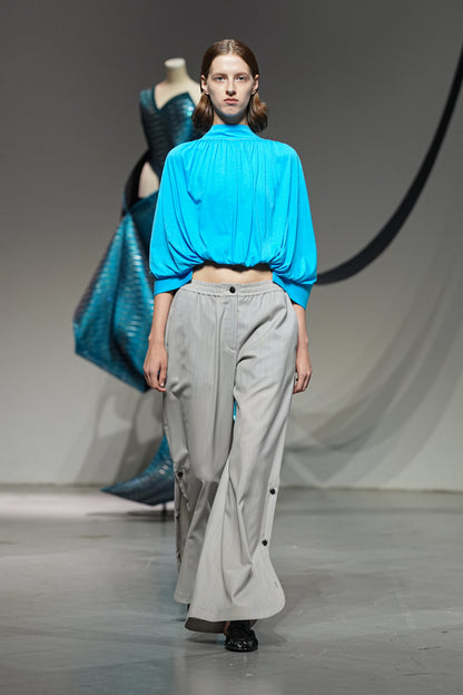 Side Button Open Pants - Chudenmouori Random Vertical Kasuri Overlay Rain