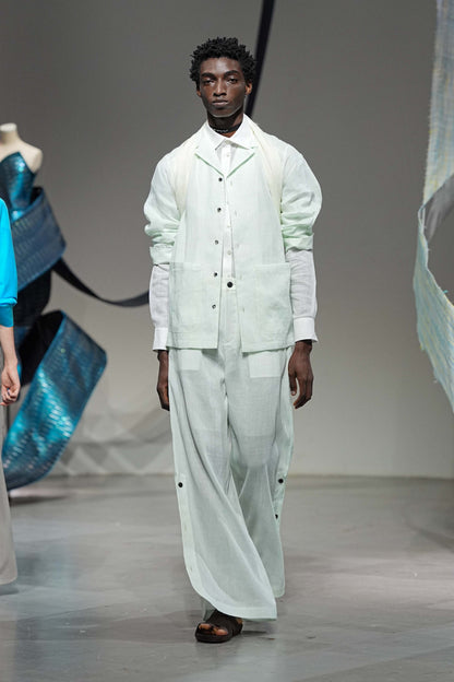 Side Button Open Pants - Omi Chijimi "Nobori"