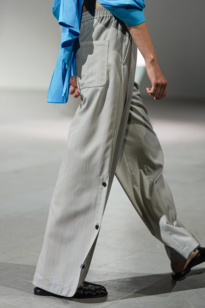 Side Button Open Pants - Chudenmouori Random Vertical Kasuri Overlay Rain