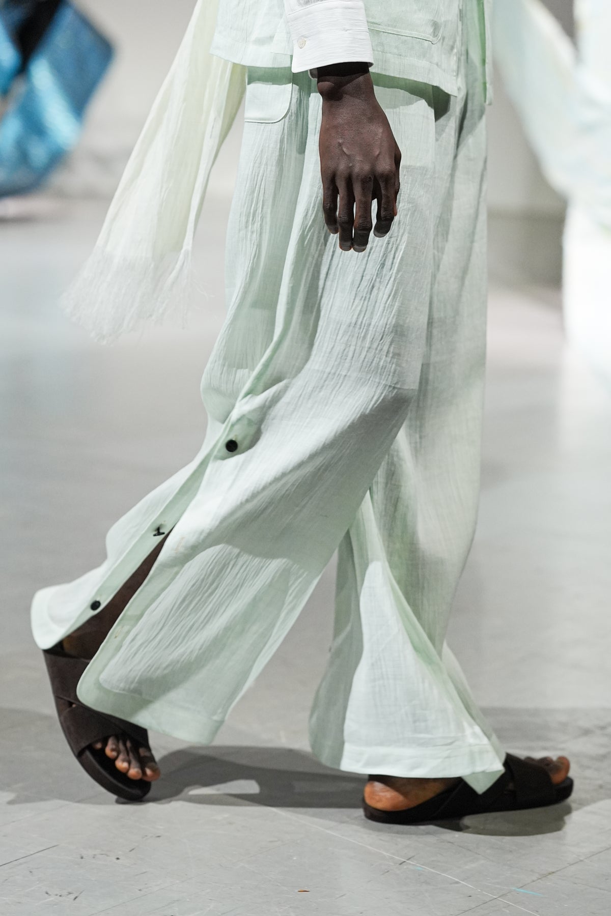 Side Button Open Pants - Omi Chijimi "Nobori"